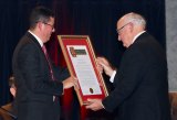 Assemblyman Rudy Salas awards Citizen of the Year proclamation to Frank Gornick at Friday night's Lemoore Chamber of Commerce Gala.